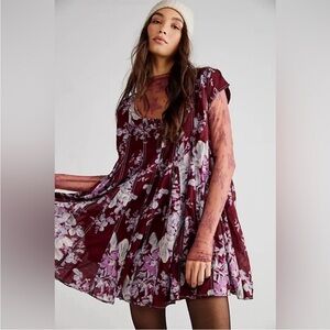 Free People Sully Burgundy Floral Mini Dress